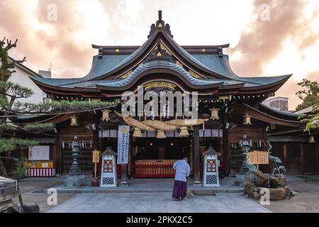 26 marzo 2023: Santuario di Kushida, un santuario di Shinto fondato nel 757 e situato a Hakata ku, Fukuoka, Giappone. È dedicato agli dei di Ohatanushi no Foto Stock
