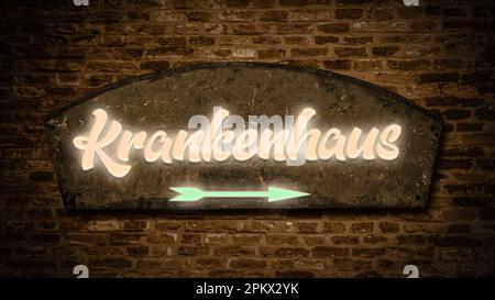 Indicazioni con la strada diretta per l'Ospedale Foto Stock