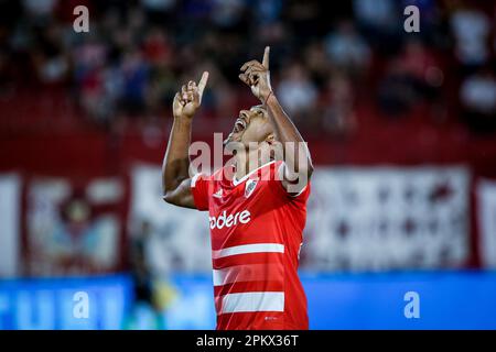 Buenos Aires, Argentina. 09th Apr, 2023. Salomon Rondon di River Plate visto durante una partita tra Huracan e River Plate come parte della Liga Profesional de Futbol 2023 allo stadio Tomas Duco. (Punteggio finale: Huracan 0 - 3 River Plate) Credit: SOPA Images Limited/Alamy Live News Foto Stock