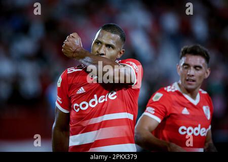 Buenos Aires, Argentina. 09th Apr, 2023. Salomon Rondon di River Plate visto durante una partita tra Huracan e River Plate come parte della Liga Profesional de Futbol 2023 allo stadio Tomas Duco. (Punteggio finale: Huracan 0 - 3 River Plate) Credit: SOPA Images Limited/Alamy Live News Foto Stock