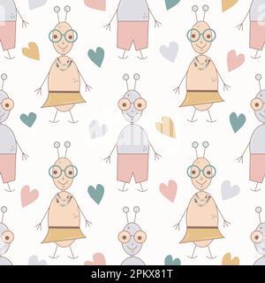 Buone feste modello senza cuciture. Mostro colorata silhouette testa faccia icona set. Carino cartone animato kawaii spaventoso divertente personaggio ripetizione carta. Foto Stock