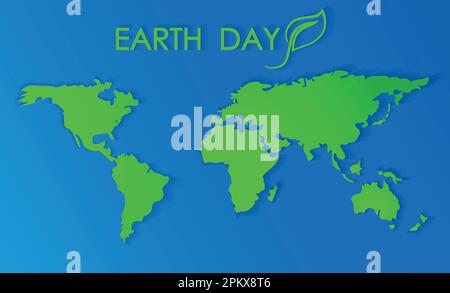 Mappa astratta del mondo, continenti verdi nell'oceano blu. Il concetto del giorno della terra e l'amore per il pianeta. Amate il nostro pianeta Illustrazione Vettoriale