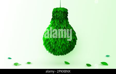 Lampadina in foglie. Il concetto di energia verde e di ecologia. Illustrazione vettoriale Illustrazione Vettoriale