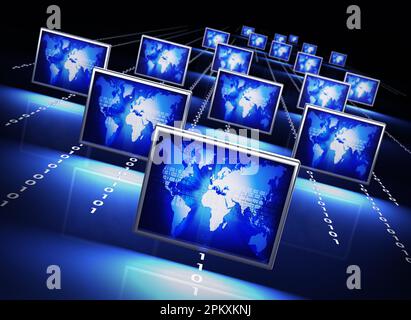 Rendering 3D di un concetto di rete di computer Foto Stock