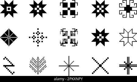 Set di figure geometriche di ricami etnici. Disegno tribale. Modello ucraino. Ornamento etnico. Punto a croce. Vettore. Illustrazione Vettoriale