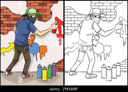 Graffiti Artist Coloring Page Coloured Illustration Illustrazione Vettoriale