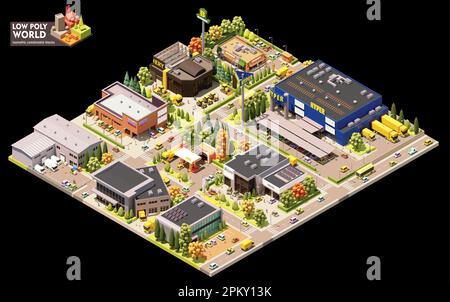 Set di creazione mappa mondiale isometrica vettoriale. Elementi mappa combinabili. Mappa della città o dell'area commerciale Illustrazione Vettoriale