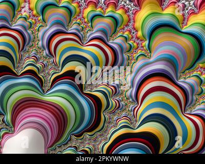 Frattali multicolore luminosi che formano uno sfondo strutturato a strisce astratte Foto Stock