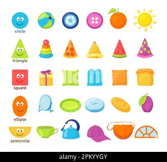 Figure e oggetti di forme diverse Set di illustrazioni vettoriali Illustrazione Vettoriale