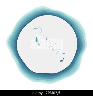 Logo Bahamas. Distintivo del paese. Segno circolare a strati intorno alla forma del confine delle Bahamas. Interessante illustrazione vettoriale. Illustrazione Vettoriale