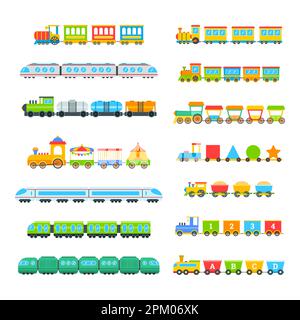 Diversi giocattoli treni cartoni animati set di illustrazione Illustrazione Vettoriale