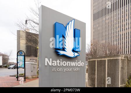 Closeup Nationwide firma presso la loro sede centrale a Columbus, Ohio, Stati Uniti. Foto Stock