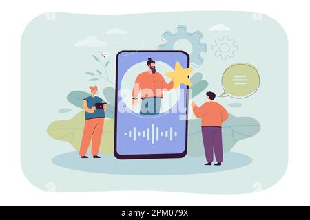 Videochiamata o messaggio vocale da un amico sull'enorme schermo del telefono Illustrazione Vettoriale