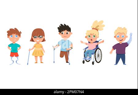 Set di illustrazioni vettoriali per bambini con disabilità Illustrazione Vettoriale