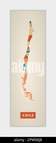 Poster per il Cile. Mappa del paese con regioni colorate. Forma del Cile con nome del paese. Elegante illustrazione vettoriale. Illustrazione Vettoriale