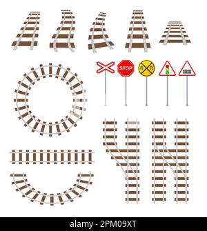 Set di binari e segnaletica stradale per treno o tram Illustrazione Vettoriale