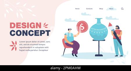 Uomo che dà moneta a ceramica master piatto vettore illustrazione Illustrazione Vettoriale