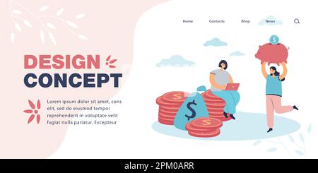 Cartoon madre e figlia risparmiare denaro Illustrazione Vettoriale