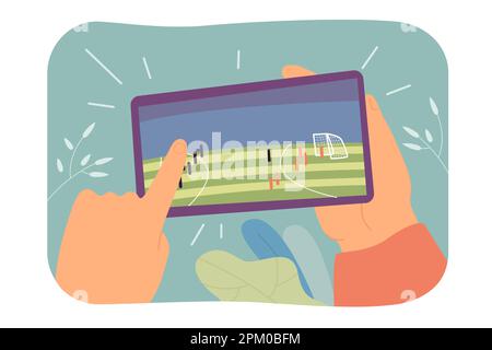 I clienti toccano a mano lo schermo del telefono con l'app per il calcio mobile Illustrazione Vettoriale