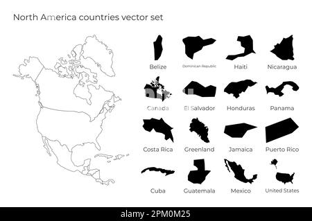 Mappa del Nord America con le forme delle regioni. Mappa vettoriale vuota del continente con i paesi. Confini del continente per la vostra infografica. Illustrazione Vettoriale