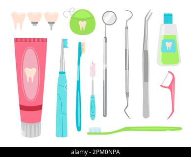 Strumenti per la cura dentale e l'igiene orale Illustrazione Vettoriale