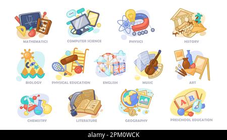 Set di illustrazioni vettoriali per soggetti scolastici diversi Illustrazione Vettoriale