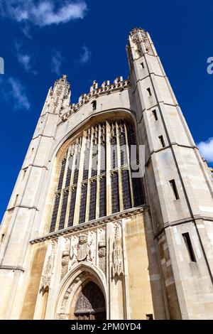 Esterno della King's College Chapel presso la Cambridge University, Cambridge, Regno Unito Foto Stock