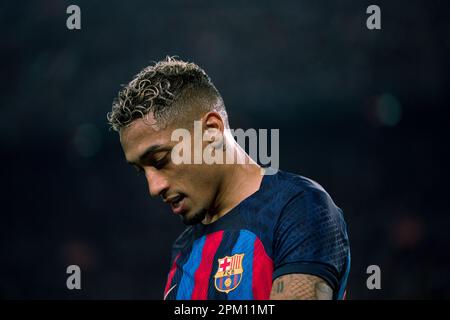 Barcellona, Spagna, 10 aprile 2023. Spagna-Calcio-la Liga Santander FC Barcellona contro Girona FC. (22) Raphinha Credit: Joan G/Alamy Live News Foto Stock