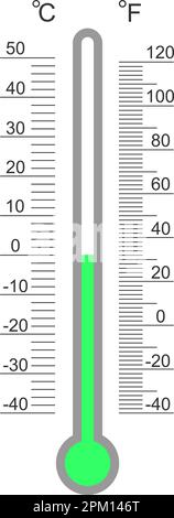 Scala graduata per termometro meteorologico Celsius e Fahrenheit con indice di temperatura. Strumento di misurazione della temperatura esterna isolato su sfondo bianco. Illustrazione piatta vettoriale Illustrazione Vettoriale