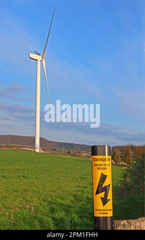 33kv cavi sotterranei, Peel Energy Frodsham Wind Farm, capacità installata 50MW, Lordship Lane, Frodsham, Cheshire, INGHILTERRA, REGNO UNITO, WA6 7SN Foto Stock