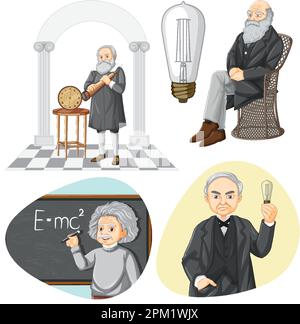 Set di personaggi famosi in Science Illustration Illustrazione Vettoriale