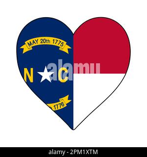 North Carolina Heart Shape Flag. Amore Carolina del Nord. Visita della Carolina del Nord. Nord America. America. Disegno grafico dell'illustrazione vettoriale. Illustrazione Vettoriale