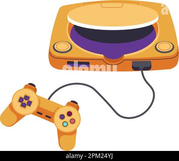 Giochi di vecchia scuola retrò, playstation con dischi Illustrazione Vettoriale