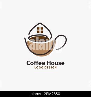 Design del logo della casa del caffè Illustrazione Vettoriale