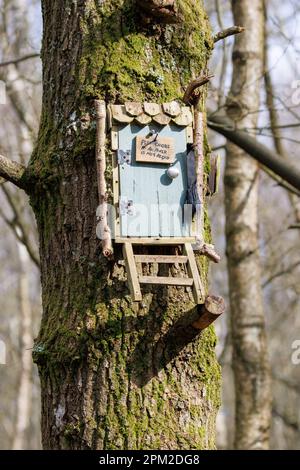 Casa dei gufi, un luogo in legno di cento acri dove il carattere AA Milne Owl si dice di vivere. Ashdown Forest, Sussex, Regno Unito Foto Stock