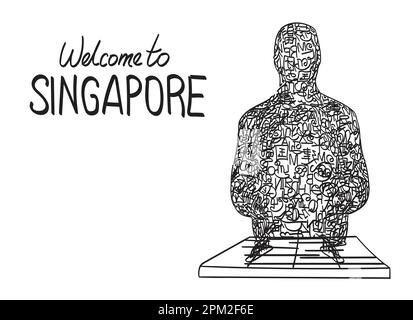 Benvenuti a Singapore. Scultura dell'uomo dalle lettere dell'alfabeto latino. Illustrazione Vettoriale