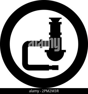 Sifone impianti fognature tubo di scarico sotto il lavandino tubo fognario icona in cerchio rotondo nero colore vettore illustrazione immagine solido stile contorno Illustrazione Vettoriale