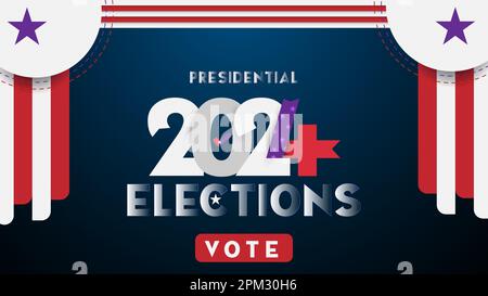 Elezioni presidenziali 2024 per il voto orizzontale banner poster concetto di progettazione. Illustrazione vettoriale. Illustrazione Vettoriale