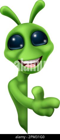 Alieno cute Little Green Man Martian Cartoon Mascot Illustrazione Vettoriale