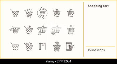 Set di icone linea sottile del carrello della spesa Illustrazione Vettoriale