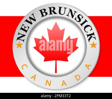 Distintivo argento con bandiera New Brunswick e Canada, rendering 3D Foto Stock