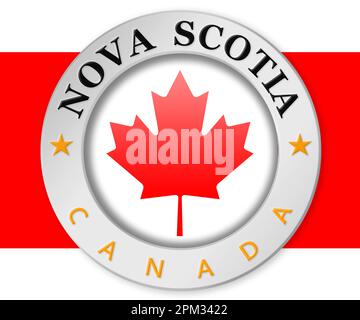 Distintivo argento con bandiera della Nuova Scozia e Canada, rendering 3D Foto Stock