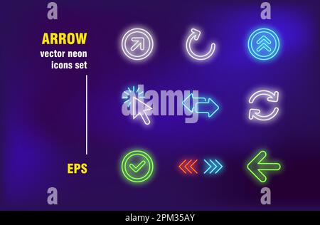 Set di frecce al neon Illustrazione Vettoriale