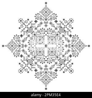 Nordic geometric tribal line art vettoriale modello mandala, ornamentale ehtnic biglietto di auguri design ispirato da islandese Viking rune art Illustrazione Vettoriale