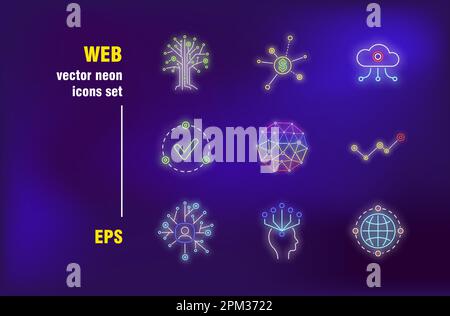 Set di segnali al neon Web Illustrazione Vettoriale