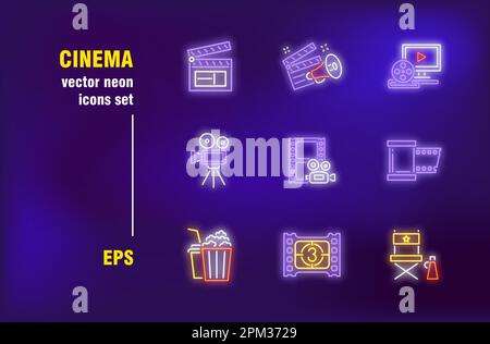 Cinema in stile neon Illustrazione Vettoriale