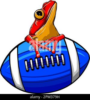 Illustrazione vettoriale Frog mascotte su un disegno digitale della mano della sfera di rugby Illustrazione Vettoriale