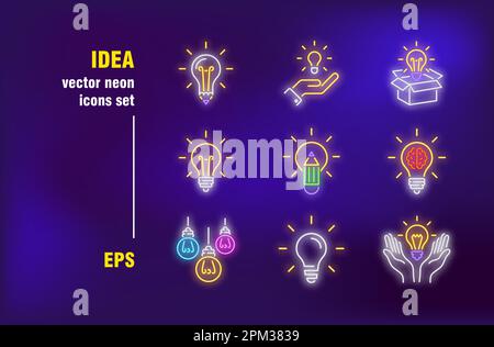 Set di segni al neon idea Illustrazione Vettoriale