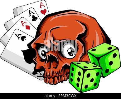 Cranio concetto di elementi di gioco con il poker a filo reale Illustrazione Vettoriale