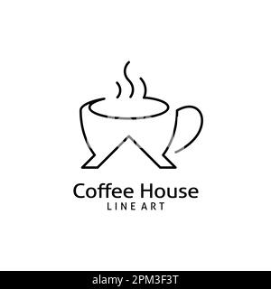 Coffee shop logo design line art Illustrazione Vettoriale